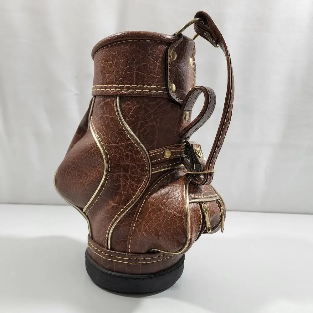Bottle Holder Miniature Golf Bag With 2 Zipper Pockets Faux Leather ROC Vintage